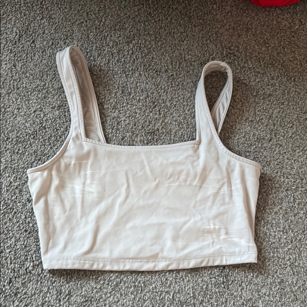 Cream Fitted Crop Tank Top